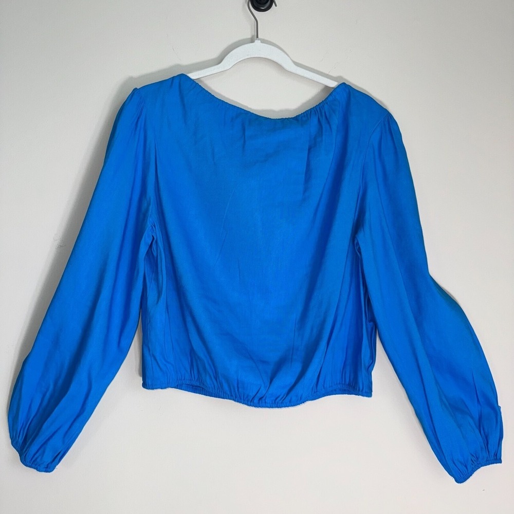 NWT Gianni Bini Linen Blouse Woven Camilla Long Sleeve Pullover Blue Size Large - Picture 8 of 14